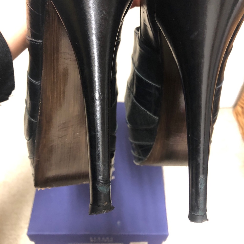 Stuart Weitzman Platform Heels Embossed Black 8.5 - image 6
